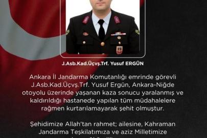 Bakan Çiftçi: "Kazada yaralanan Jandarma Astsubay Üstçavuş Yusuf Ergün şehit oldu"