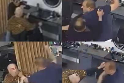 Berberde tıraş olan şahsa satırla saldırmıştı, o anların görüntüsü ortaya çıktı