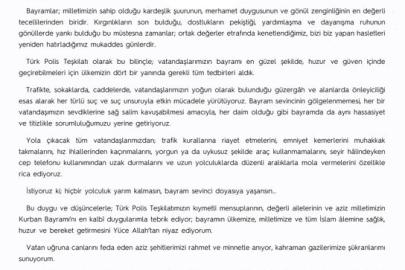 Emniyet Genel Müdürü Fidan’dan "Kurban Bayramı" mesajı