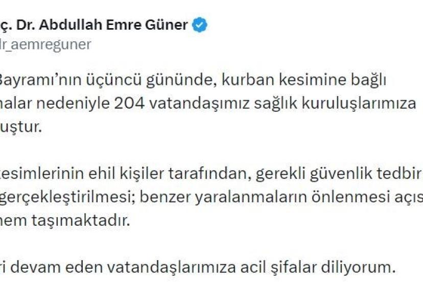 İstanbul İl Sağlık Müdürü Güner: "Kurban Bayramı’nın üçüncü gününde 204 kişi yaralandı"