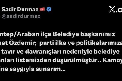MHP, Araban Belediye Başkanını parti listesinden düşürdü