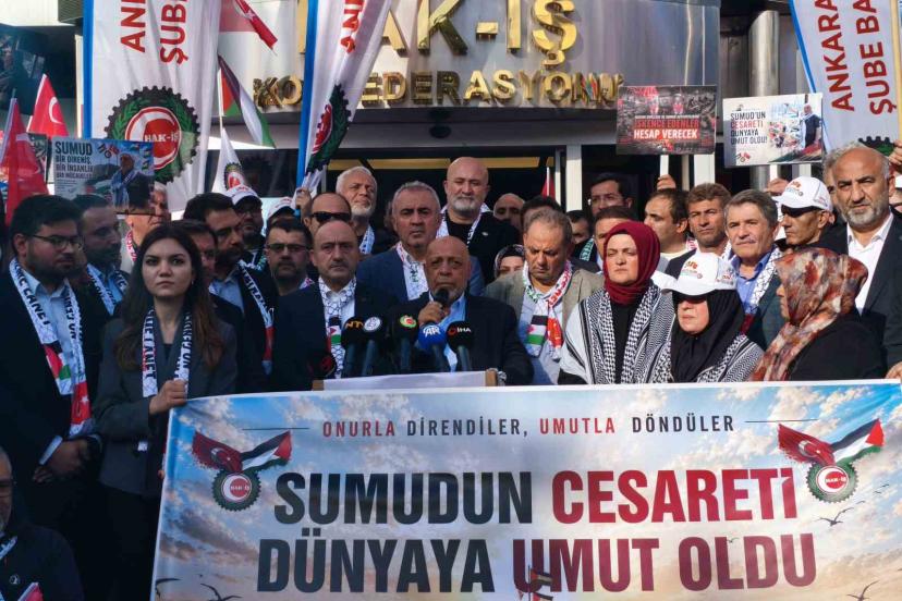 Sumud Filosu’nda İsrail güçleri tarafından alıkonulan HAK-İŞ Genel Başkanı Arslan, konfederasyon tarafından karşılandı