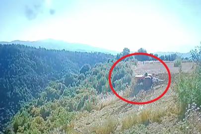 Traktör altında kalan çiftçinin hayatını kaybettiği kaza anı güvenlik kamerasında