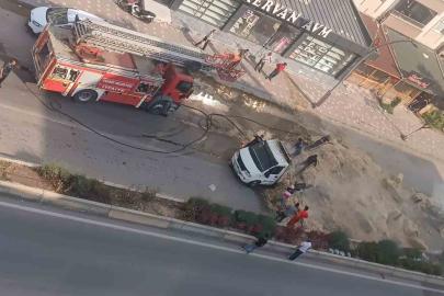 Saman yüklü kamyon alev alev yandı