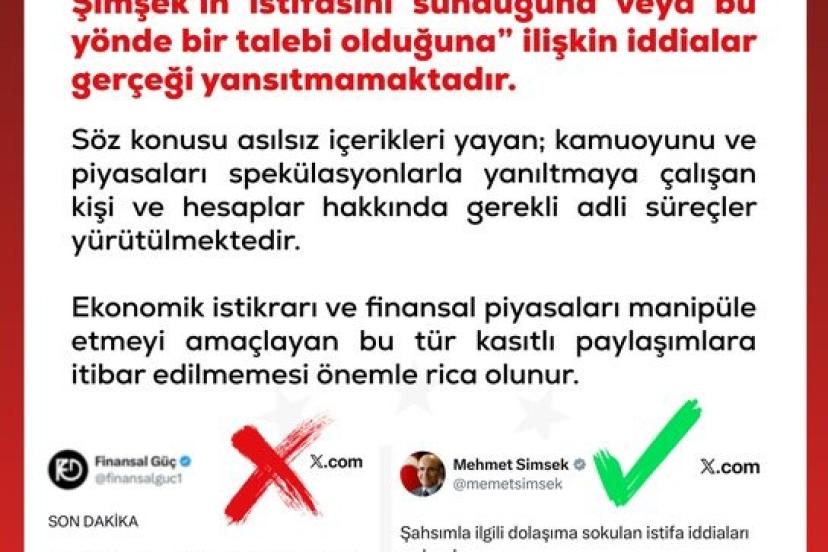 DMM’den Bakan Şimşek’in istifasını sunduğu yönündeki iddialara yalanlama