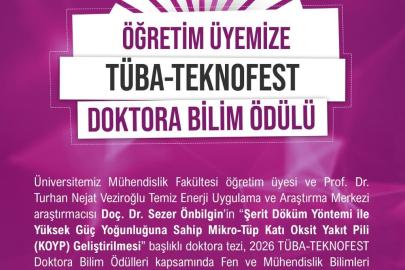 NÖHÜ Öğretim Üyesine Tüba-Teknofest Doktora Bilim Ödülü