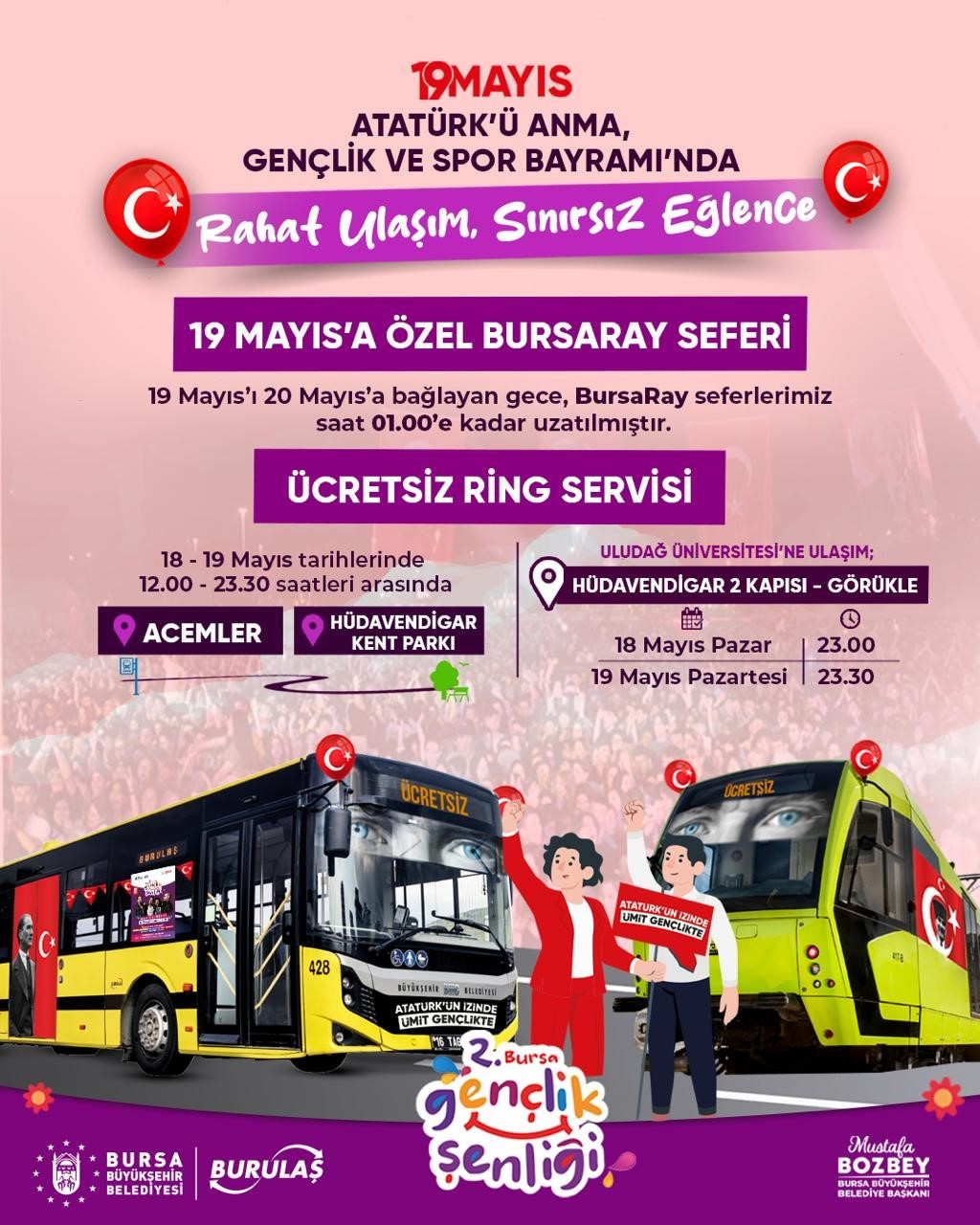Bursa’da 19 Mayıs’ta ulaşım ücretsiz