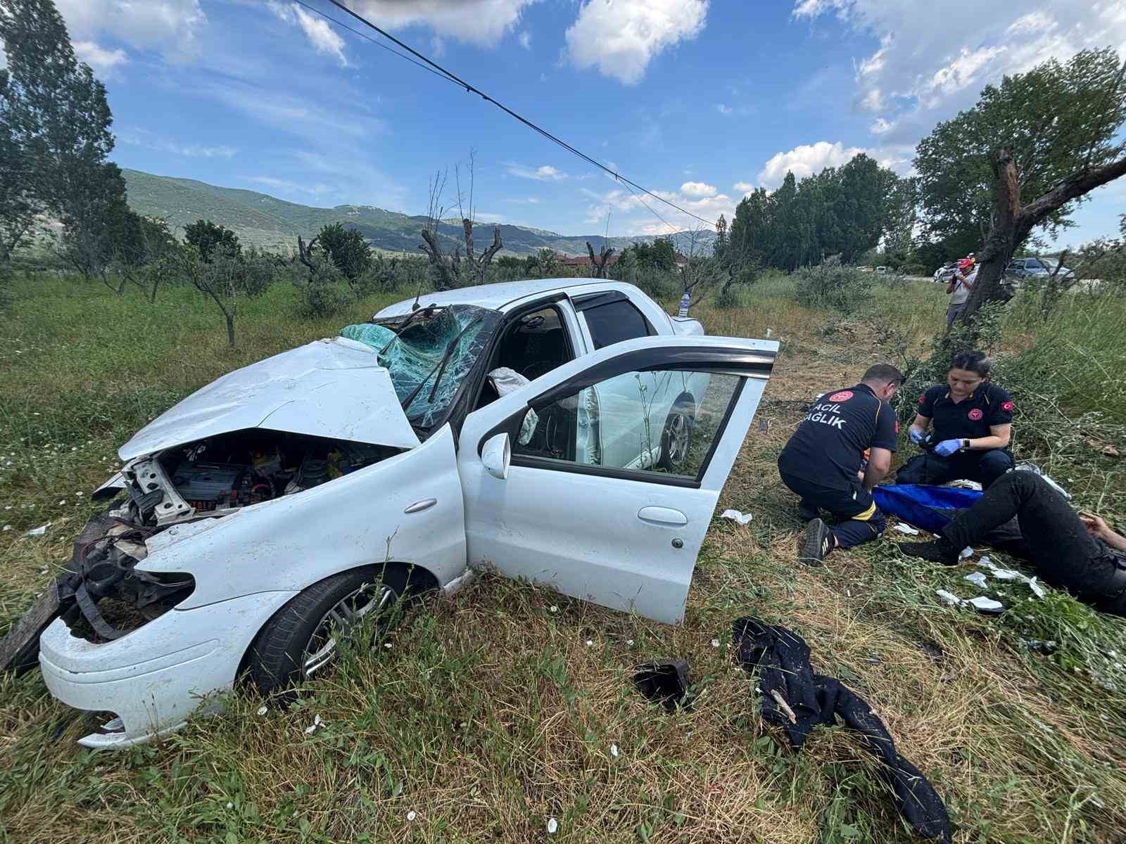 Otomobil zeytinliğe uçtu