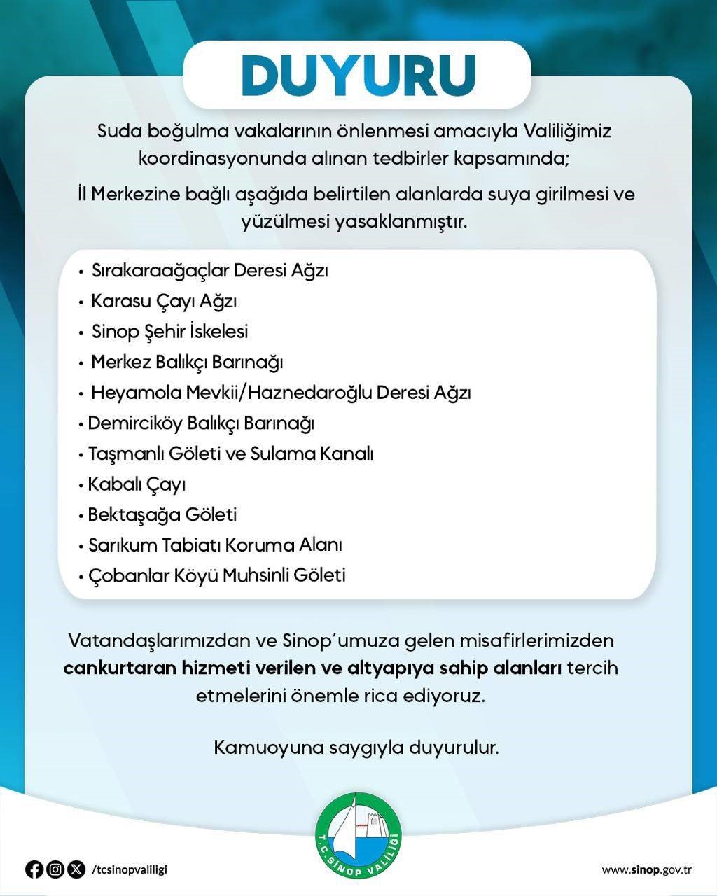 Sinop’ta bazı alanlarda yüzmek yasaklandı
