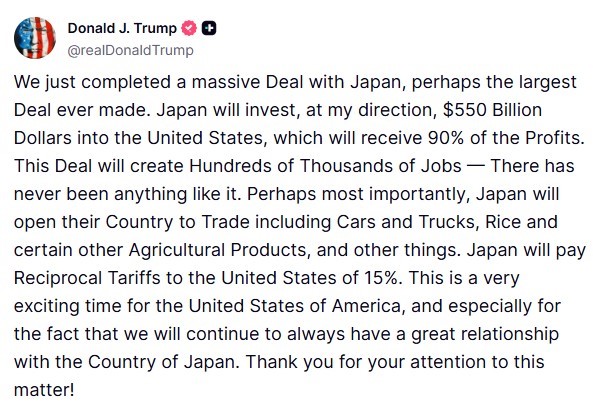 Trump, Japonya ile ticaret anlaşmasına varıldığını açıkladı