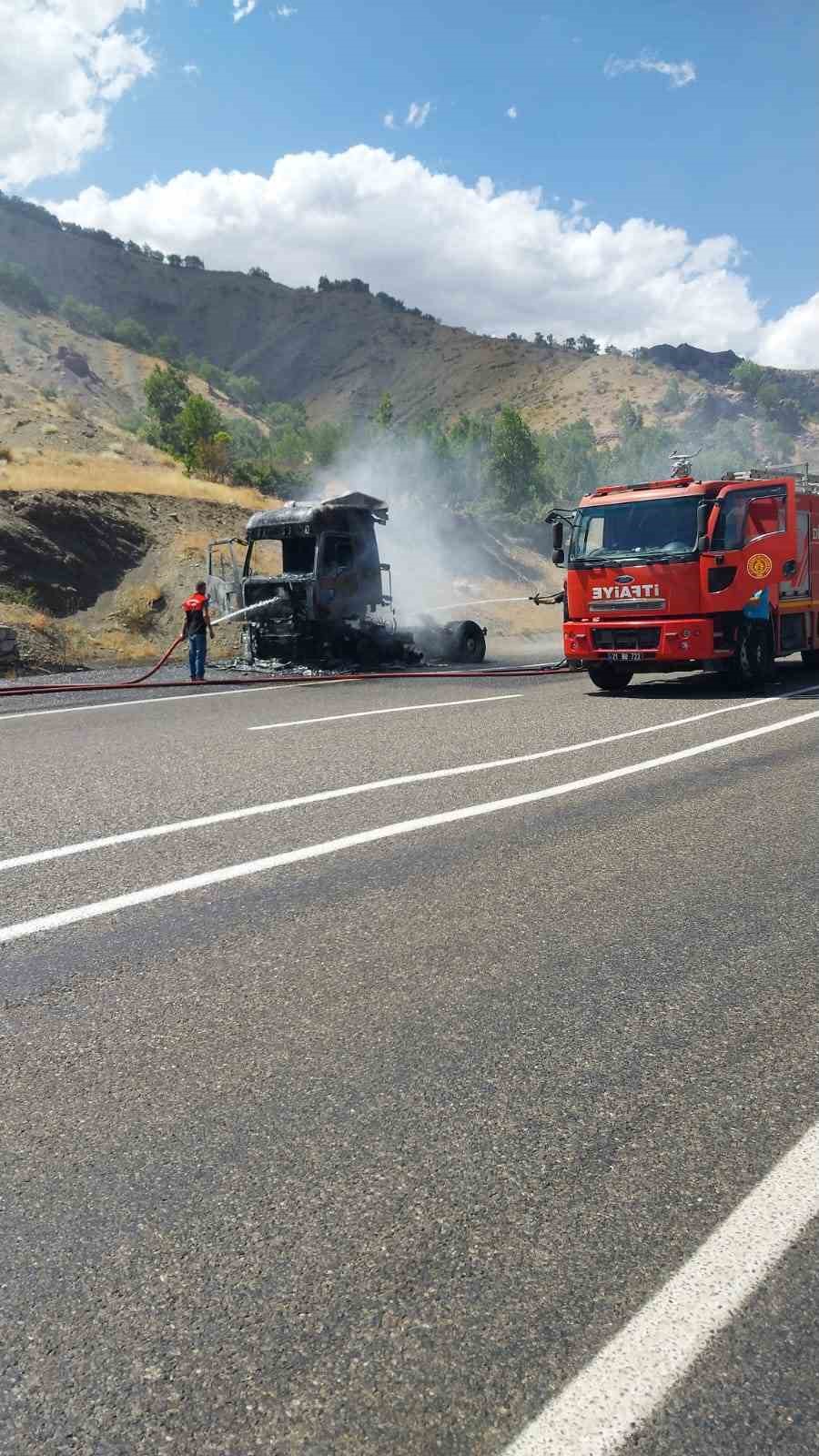 Bingöl’de seyir halindeki tır alevlere teslim oldu