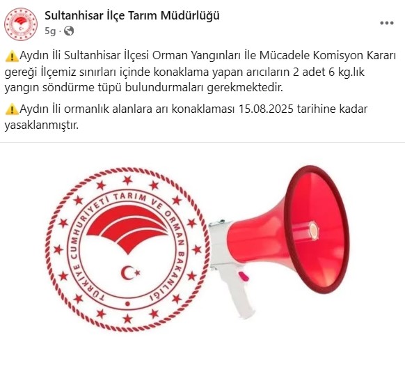 Sultanhisar İlçe Tarım ve Orman Müdürlüğü arıcıları uyardı
