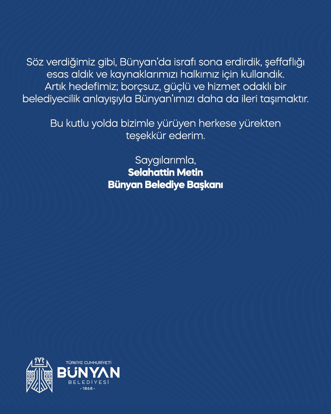 Bünyan Belediyesi borçsuz hale geldi