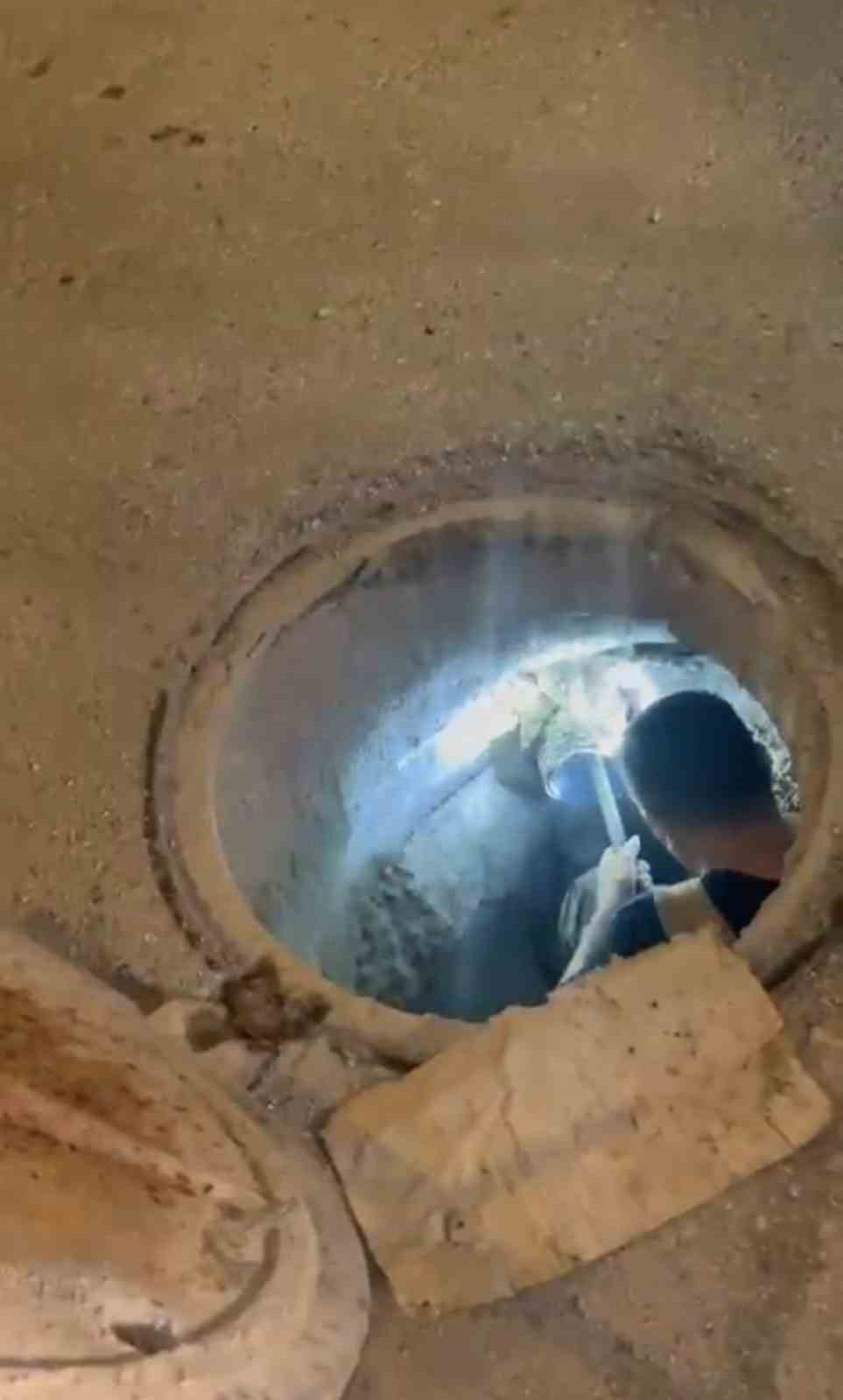 Kanalizasyonda mahsur kalan kedi böyle kurtarıldı