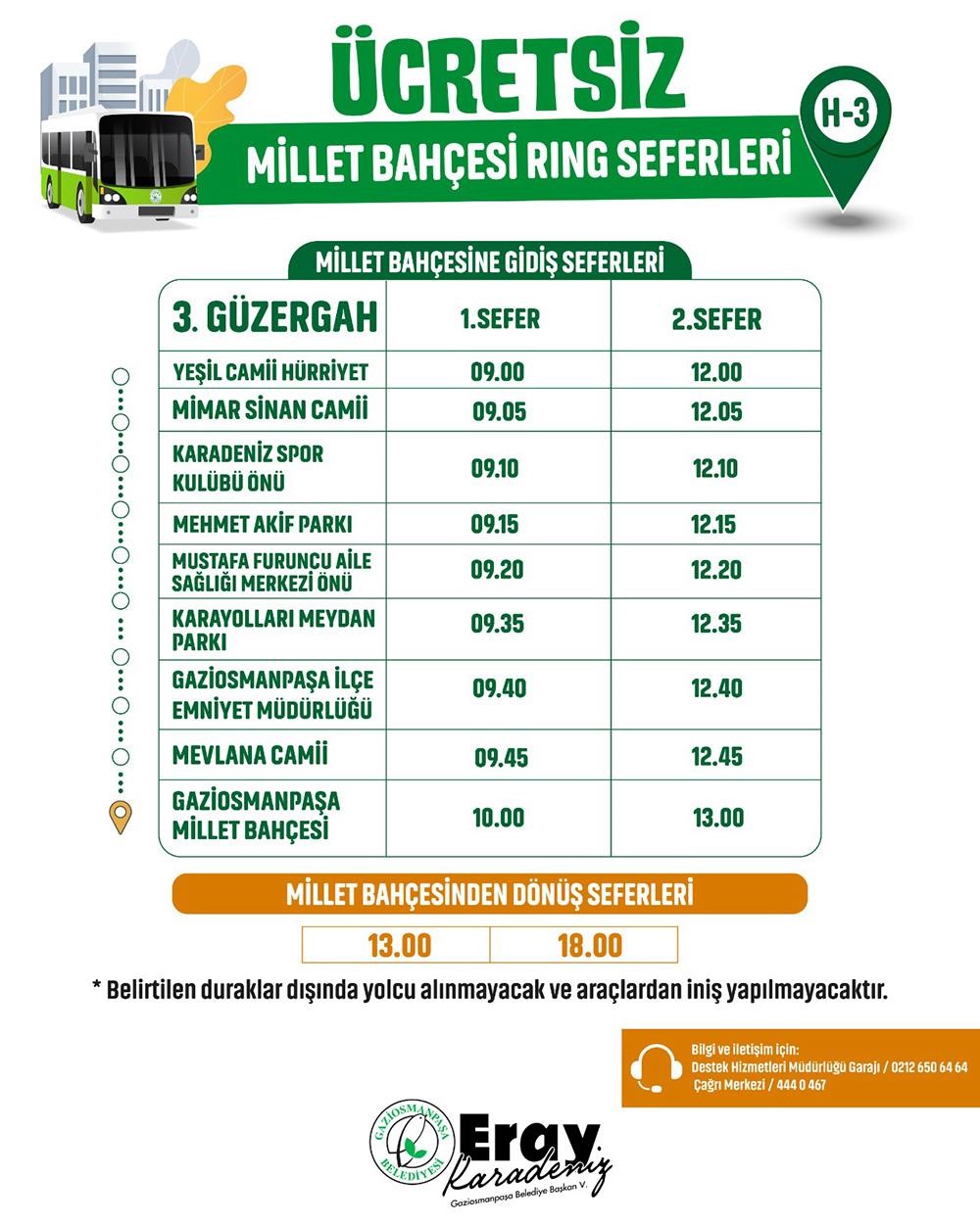 Gaziosmanpaşa Belediyesi’nden millet bahçesine ulaşımı kolaylaştırmak amacıyla ücretsiz ring seferi